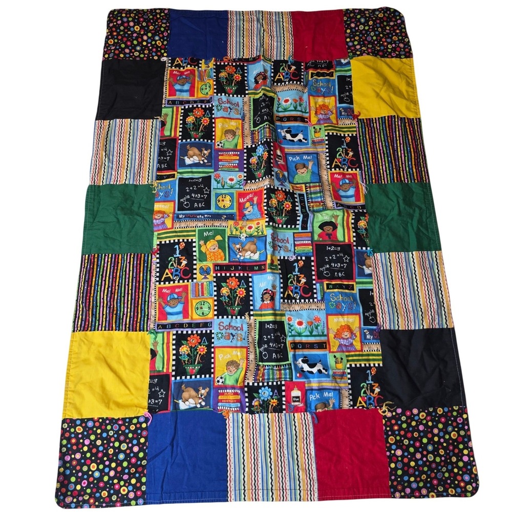 Handmade School Days Patchwork Quilt Alphabet ABC Teacher Gift Nursery 46x33 W1
